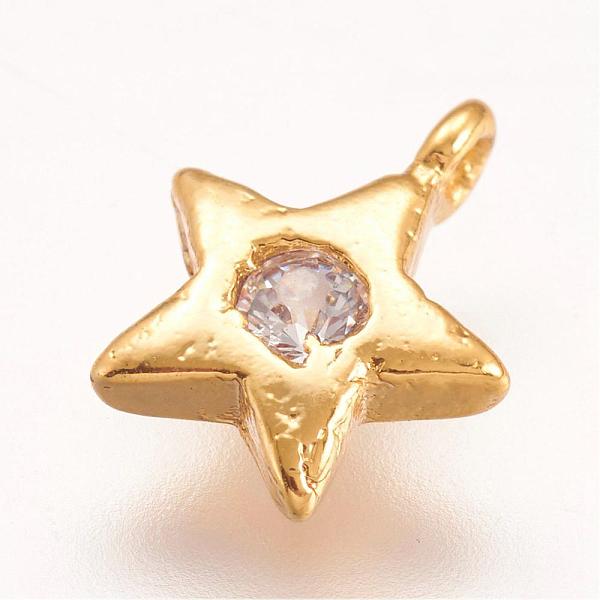 

PandaHall Brass Micro Pave Cubic Zirconia Charms, Star, Golden, 8.5x7x2mm, Hole: 1mm Brass+Cubic Zirconia Star