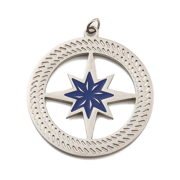 

PandaHall 304 Stainless Steel Pendants, with Enamel and Jump Ring, Flat Round with Star Charm, Stainless Steel Color, 30.5x27.5x1mm, Hole...