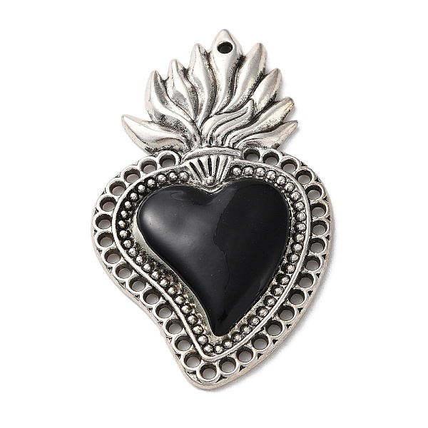 

PandaHall Alloy Pendants, with Black Enamel, Antique Silver, Sacred Heart Charm, 48x29x4mm, Hole: 1.5mm Alloy+Enamel Heart Black