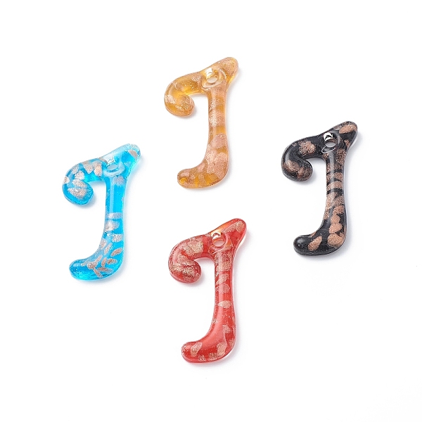 

PandaHall Handmade Lampwork Pendants, with Gold Sand, Letter J, Mixed Color, Size: about 50mm long, 28mm wide, hole: 4mm Lampwork Letter..., Multicolor