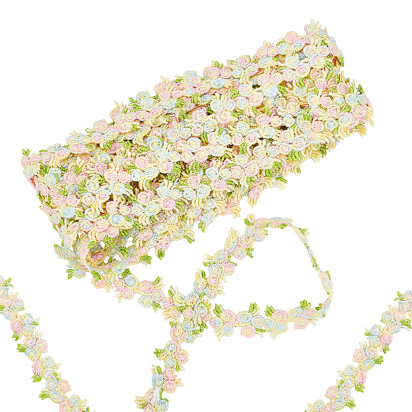 

PandaHall GORGECRAFT 5 Yards Flower Trim Ribbon Light Green Flower DIY Lace Applique Sewing Craft Lace Edge Trim for Wedding Dresses..., Red