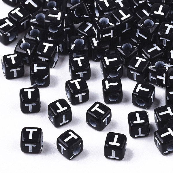

PandaHall Opaque Acrylic Beads, Horizontal Hole, Alphabet Style, Cube, Black & White, Letter.T, 5x5x5mm, Hole: 2mm, about 5000pcs/500g...