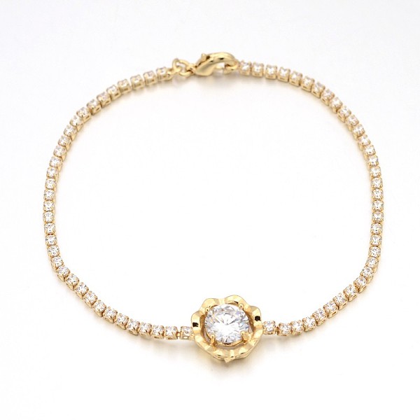 

PandaHall Golden Plated Brass Cubic Zirconia Cup Chain Bracelets, Flower, Clear, 200x2mm Cubic Zirconia Clear