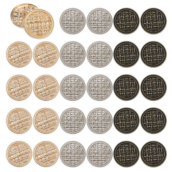 

PandaHall CHGCRAFT 30Pcs 3 Style Zinc Alloy Shank Buttons, 1-Hole, Flat Round with Grid, Mixed Color, 22~25.5x2.5~8mm, Hole: 2~2.5mm...