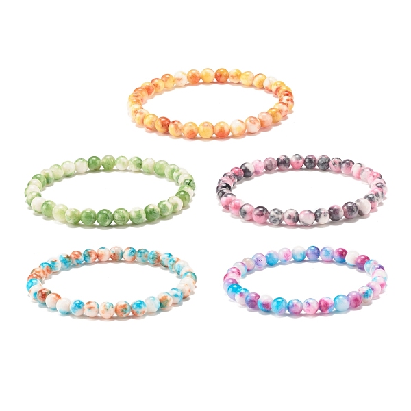 

PandaHall Natural White Jade Round Beaded Stretch Bracelet, Gemstone Jewelry for Women, Mixed Color, Inner Diameter: 2-1/4 inch(5.6cm)..., Multicolor