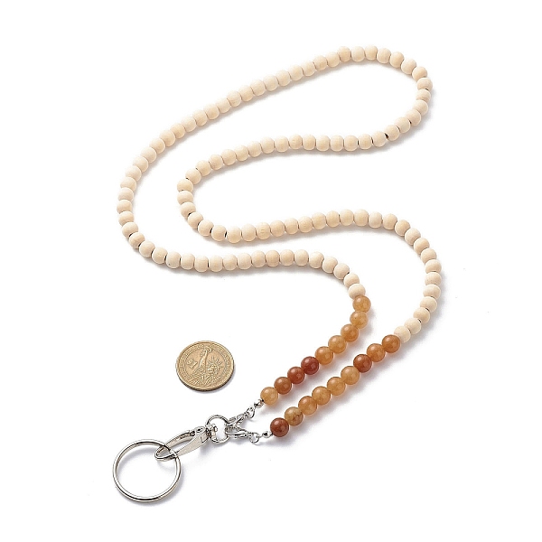 

PandaHall Natural Wood Beaded ID Card Neck Strap Card Holder, Badge Holder Lanyard, with Natural Red Aventurine Beads and Iron Swivel Clasps...