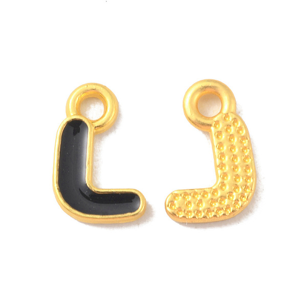 

PandaHall Alloy Enamel Pendants, Matte Gold Color, Letter Charm, Nickel Free, Letter L, 10x6x1.5mm, Hole: 1.6mm Alloy+Enamel Letter L Black