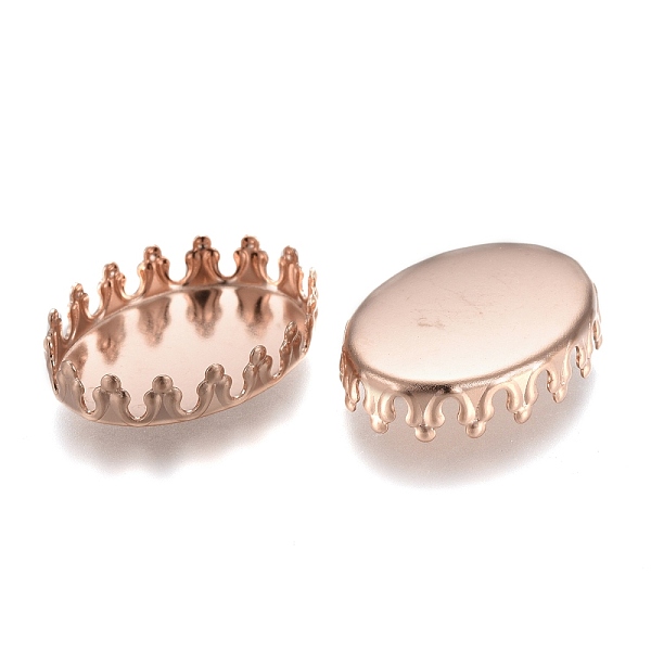 

PandaHall 201 Stainless Steel Cabochon Settings, Lace Edge Bezel Cups, Oval, Rose Gold, Tray: 18x13mm, 19x14x4mm 201 Stainless Steel Oval
