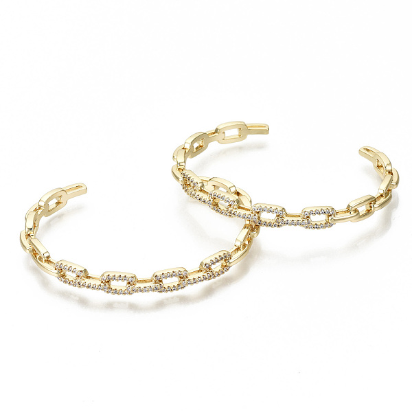 

PandaHall Brass Micro Pave Clear Cubic Zirconia Cuff Bangles, Nickel Free, Cable Chain Shape, Real 16K Gold Plated, Inner Diameter...