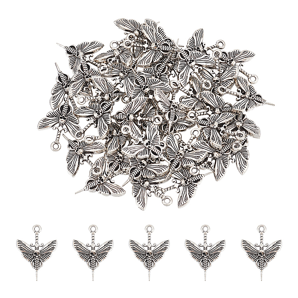 

PandaHall Unicraftale 40Pcs Tibetan Style Alloy Pendants, Skull Sword with Butterfly, Antique Silver, 25x18x6mm, Hole: 1.8mm Alloy Butterfly