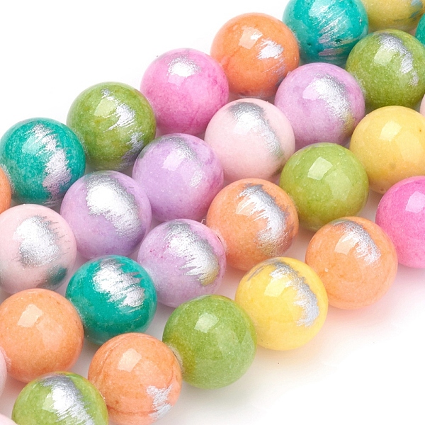 

PandaHall Natural Mashan Jade Beads Strands, Brushed Silver Color, Dyed, Round, Colorful, 10mm, Hole: 0.8mm, about 40pcs/strand, 15.94 inch...