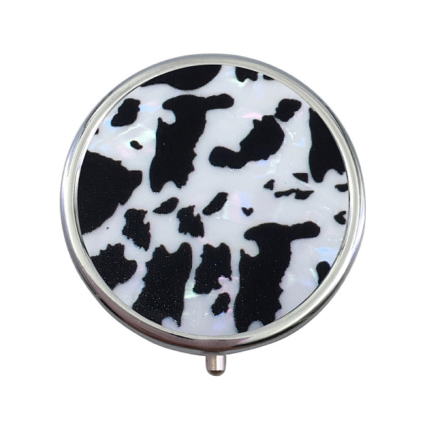 

PandaHall Portable Stainless Steel Pill Box, with Shell and Mirror, 3 Grids Multi-use Travel Storage Boxes, Flat Round, Cow-Stripe, 5x1.4cm...