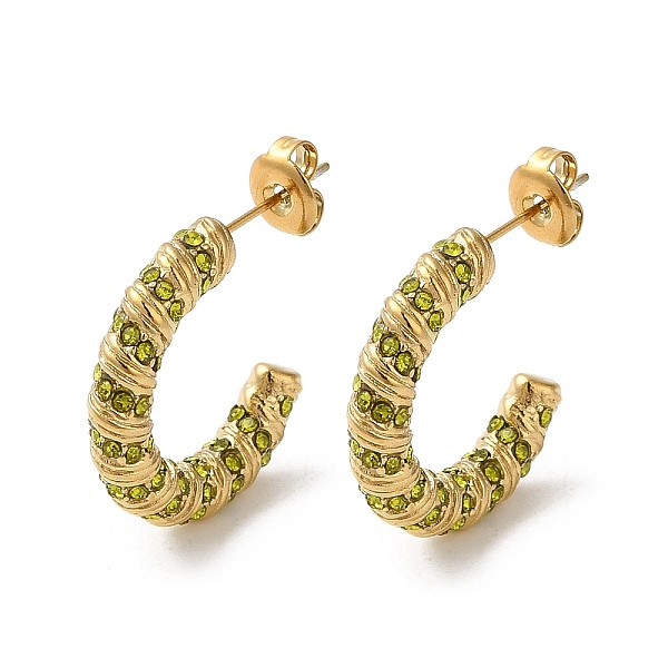 

PandaHall Real 18K Gold Plated 304 Stainless Steel with Glass Ring Stud Earrings, Half Hoop Earrings, Olive, 20x4.5mm 304 Stainless Steel..., Green