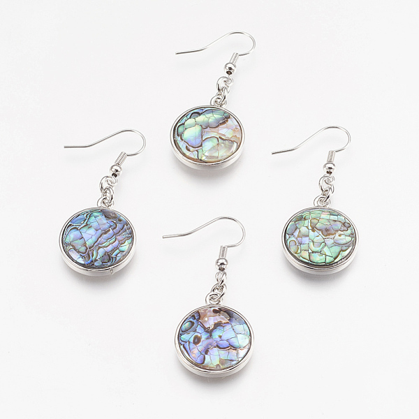 

PandaHall Natural Paua Shell Dangle Earrings, with Platinum Tone Brass Findings, Flat Round, Colorful, 44mm, Pin: 0.7mm Shell