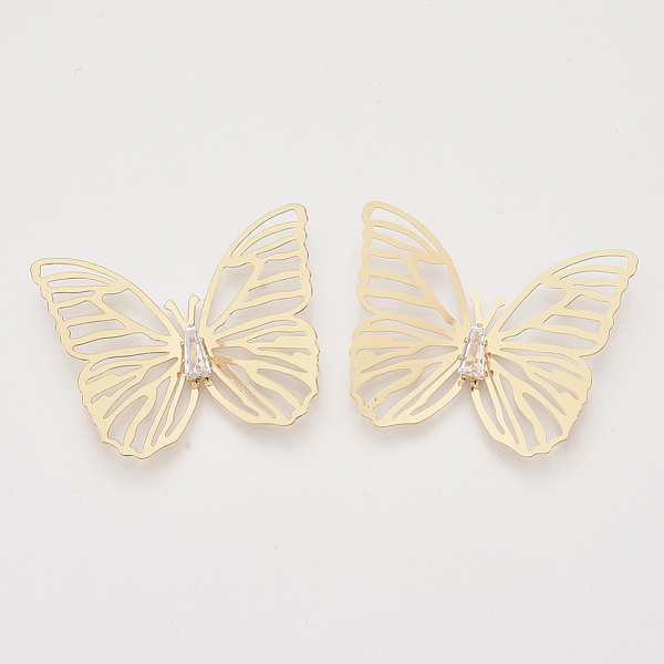 

PandaHall Brass Filigree Joiners Links, with Crystal Rhinestone, Butterfly, Light Gold, 36x43x4~7mm Brass+Rhinestone Butterfly