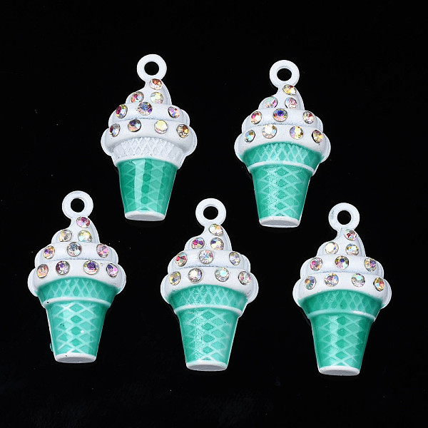 

PandaHall Rack Plating Alloy Enamel Pendants, with Crystal AB Rhinestone, Cadmium Free & Nickel Free & Lead Free, Ice Cream, Turquoise..., Green