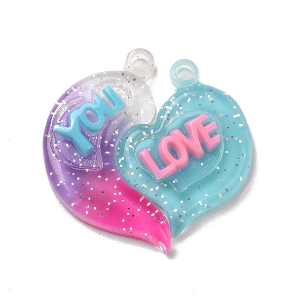 

PandaHall Gradient Color Translucent Resin Pendants, with Glitter Powder, Couple Heart Charm with Word LOVE YOU, Deep Pink, 39x38.5x5.5mm...