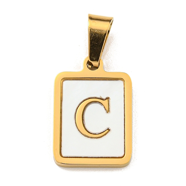 

PandaHall Vacuum Plating 304 Stainless Steel Pave Natural White Shell Pendants, Rectangle with Letter Charms, Golden, Letter C...