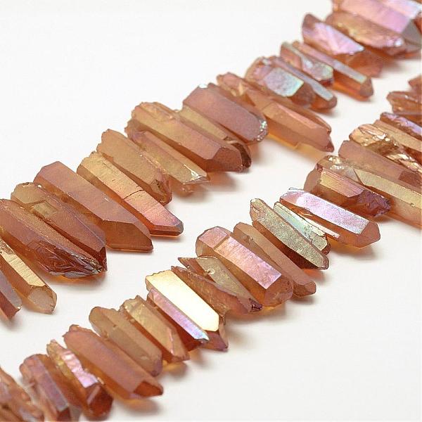 

PandaHall Electroplated Natural Quartz Crystal Beads Strands, Nuggets, Tusk Shape, AB Color, Dyed, Sandy Brown, 7~15x18~60mm, Hole: 1mm...