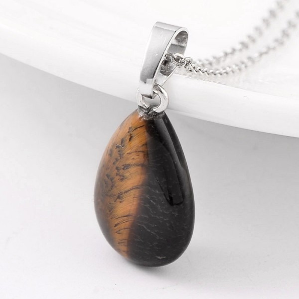 

PandaHall Teardrop Platinum Tone Brass Tiger Eye Pendants, 23x13~14x6~8mm, Hole: 5x8mm Tiger Eye Teardrop