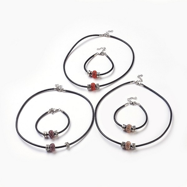 

PandaHall Cowhide Leather Cord Jewelry Sets, Necklaces & Bracelets, with Resin Rhinestone European Beads and Alloy European Style Clasps..., Multicolor