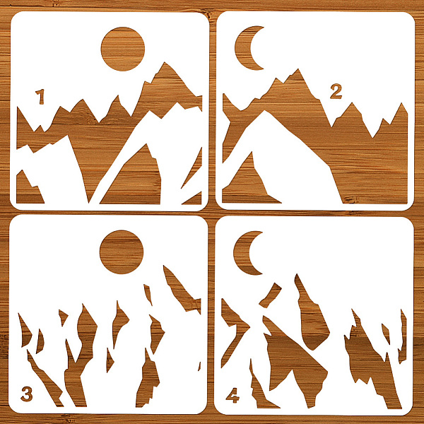

PandaHall 4Pcs 4 Styles PET Out Drawing Painting Stencils, for DIY Scrapbook, Photo Album, Mountain, 300x300mm, 1pc/style Plastic Mountain