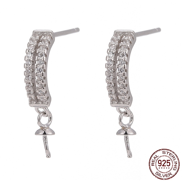 

PandaHall Rhodium Plated 925 Sterling Silver Micro Pave Cubic Zirconia Stud Earring Findings, For Half Drilled Beads, Platinum, 18x3mm, Pin...