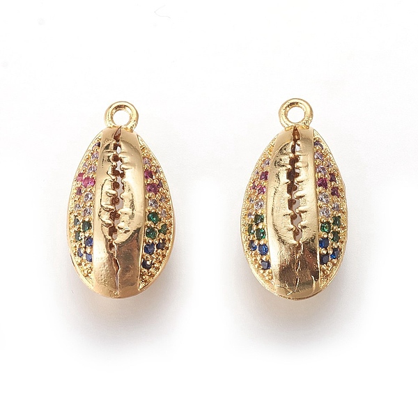 

PandaHall Brass Cubic Zirconia Pendants, Cowrie Shell Shaped, Colorful, Golden, 18.5x9.5x7.5mm, Hole: 1mm Brass+Cubic Zirconia+Shell Shell...