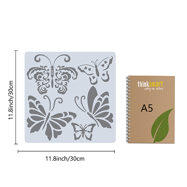 

PandaHall GORGECRAFT Butterfly Stencil Templates 5 Styles Butterfly Pattern 30x30cm Large Reusable Plastic Square Stencils Sign for Painting...