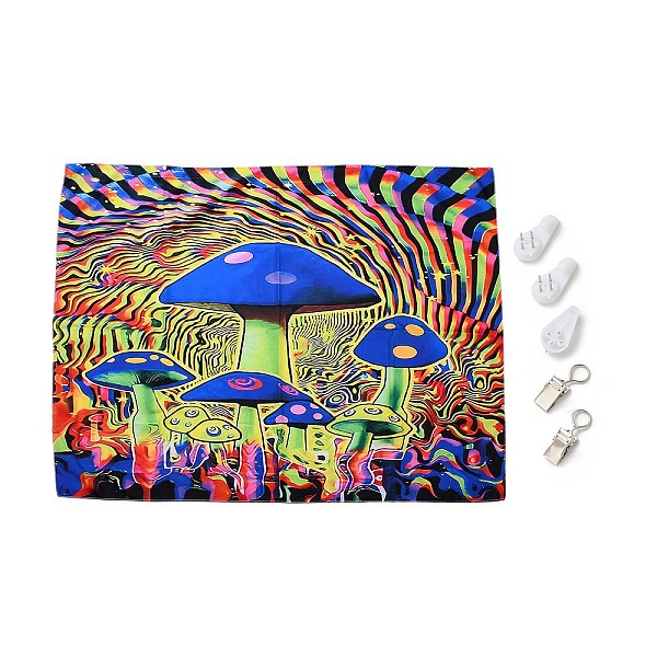 

PandaHall UV Reactive Blacklight Tapestry, Polyester Decorative Wall Tapestry, for Home Decoration, Rectangle, Mushroom Pattern...