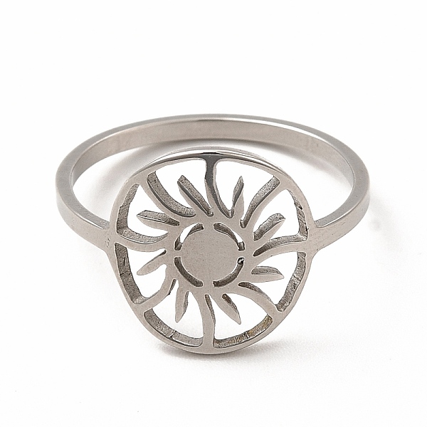 

PandaHall 304 Stainless Steel Hollow Out Sun Finger Ring for Women, Stainless Steel Color, US Size 7 1/4(17.5mm) 304 Stainless Steel