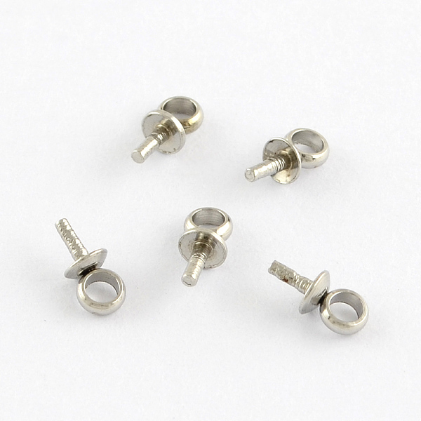 

PandaHall 201 Stainless Steel Cup Pearl Peg Bails Pin Pendants Bails for Half Drilled Beads, Stainless Steel Color, 6.5x3mm, Hole: 2mm 201...