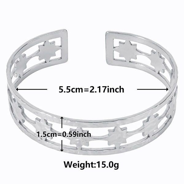 

PandaHall Stylish European and American Hollow Star 304 Stainless Steel Cuff Bangles for Women Stainless Steel