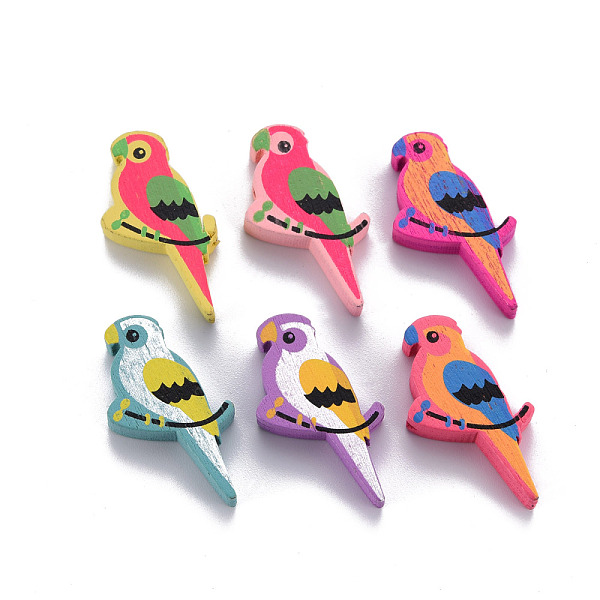 

PandaHall 6 Styles Printed Natural Wooden Beads, Dyed, Bird, Mixed Color, 31x17x5mm, Hole: 1.6mm, about 830pcs/500g Wood Bird Multicolor