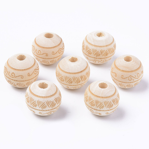 

PandaHall Unfinished Natural Wood European Beads, Large Hole Beads, for DIY Painting Craft, Laser Engraved Pattern, Round, Antique White...