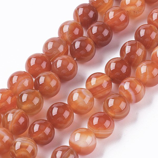 

PandaHall Natural Striped Agate/Banded Agate Bead Strands, Dyed & Heated, Round, Grade A, Orange Red, 8mm, Hole: 1mm, about 48pcs/strand...