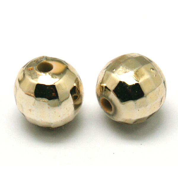 

PandaHall Faceted Round Plated Acrylic Beads, Golden Plated, 10mm, Hole: 1.5mm, about 800pcs/pound Acrylic Round Gold