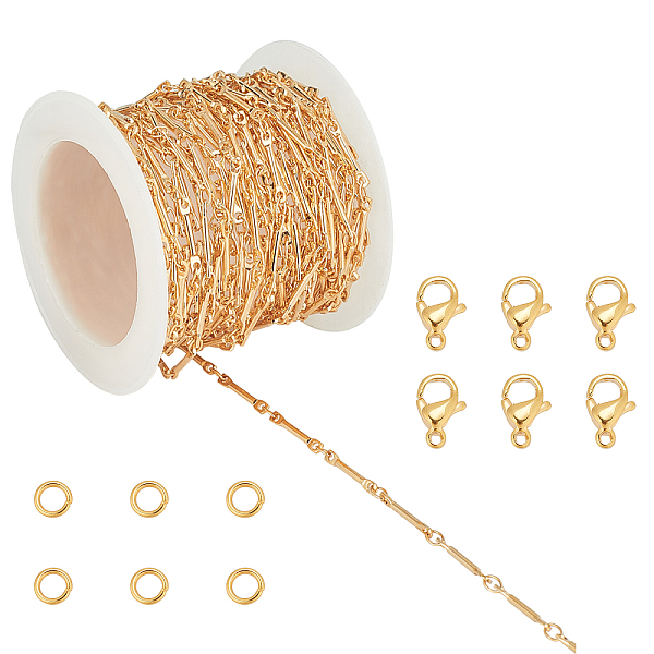 

PandaHall CHGCRAFT Brass Bar Link Chains Making, with 304 Stainless Steel Open Jump Rings & Lobster Claw Clasps, Real 18K Gold Plated...