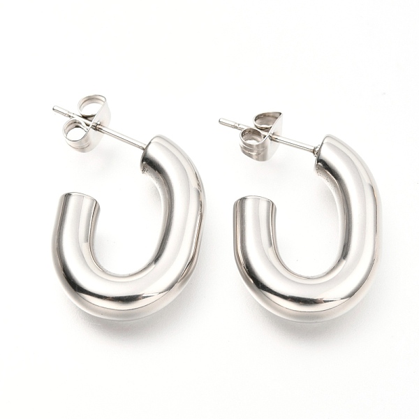 

PandaHall 201 Stainless Steel Half Hoop Earrings, Stud Earrings, with 304 Stainless Steel Pin and Ear Nuts, Oval, Stainless Steel Color...