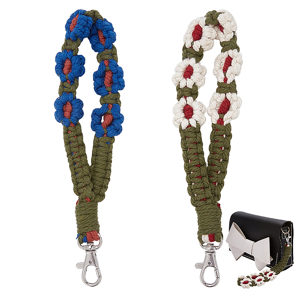 

PandaHall WADORN 2Pcs 2 Colors Boho Macrame Wristlet Cotton Pendant Decorations, Flower Handmade Keychain Holder Wrist Lanyard for Handbag..., Multicolor