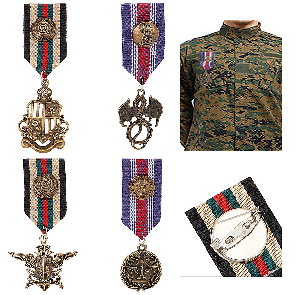 PandaHall AHANDMAKER 4 Pcs Costume Military Badge Medal, 4 Style Military Hero Combat Medals Brooch Navy Military Badge Patriot Brooch Pin...