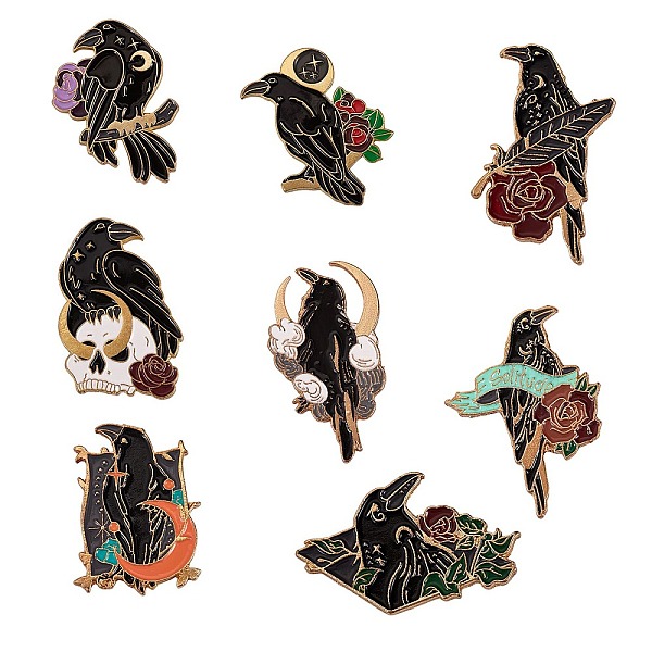 

PandaHall 8Pcs 8 Style Crow Bird Enamel Pin, Alloy Enamel Brooch for Backpack Clothing, Light Gold, Mixed Color, 28~36x19~25x10mm, Pin: 1mm..., Multicolor