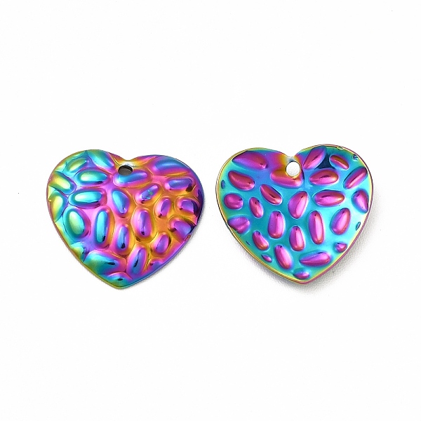 

PandaHall Ion Plating(IP) 304 Stainless Steel Pendants, Textured, Heart Charm, Rainbow Color, 14.5x16x2.5mm, Hole: 1.2mm 304 Stainless Steel...