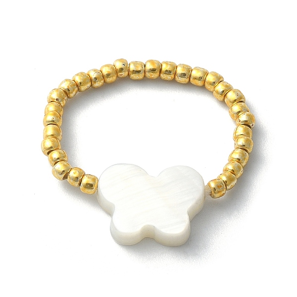 

PandaHall Natural Shell & TOHO Round Seed Braided Bead Style Finger Ring, Butterfly, Inner Diameter: 16mm, Butterfly: 9x12mm Shell Butterfly
