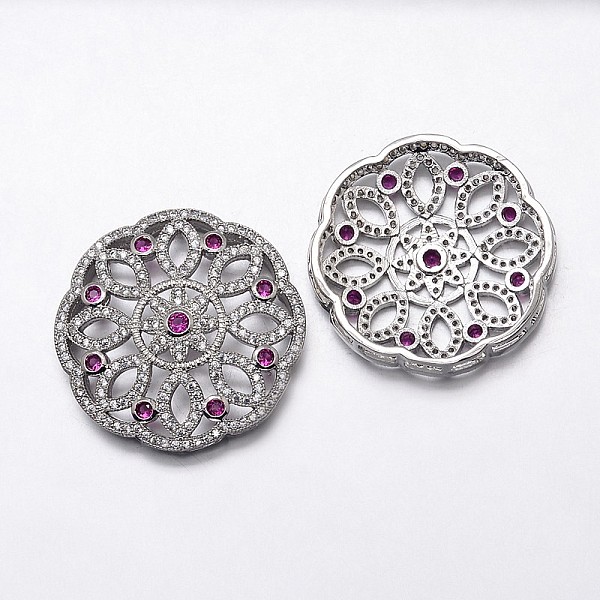

PandaHall CZ Brass Micro Pave Cubic Zirconia Flat Round with Flower Pendants, Lead Free & Cadmium Free, Mixed Color, 32x7mm, Hole: 1x4mm...