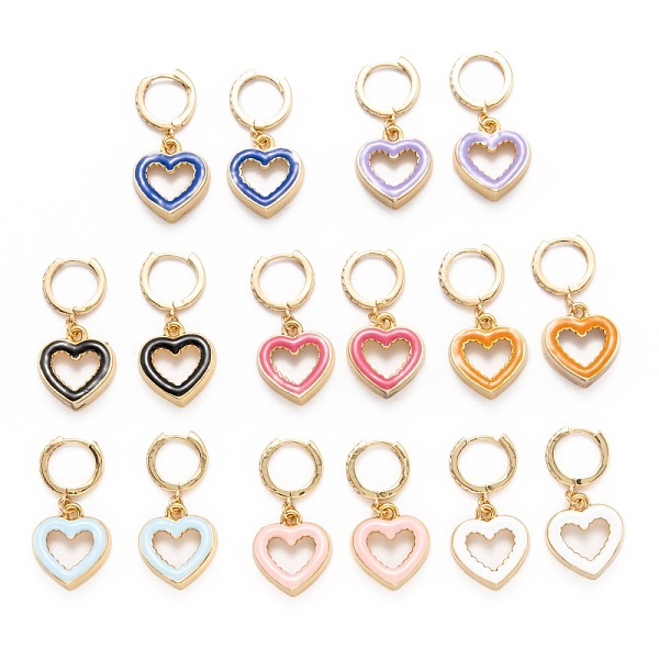

PandaHall Brass Micro Clear Pave Cubic Zirconia Huggie Hoop Earrings, with Enamel, Heart, Golden, Mixed Color, 34mm, Pin: 1mm Brass Heart..., Multicolor