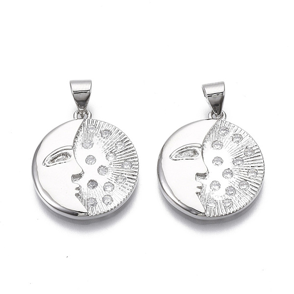 

PandaHall Brass Micro Pave Clear Cubic Zirconia Pendants, Nickel Free, Flat Round with Abstract Face, Real Platinum Plated, 20.5x18x3mm...
