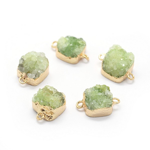 

PandaHall Natural Druzy Quartz Links connectors, with Brass Findings, Square, Golden, Yellow Green, 14~18x9~10x6~8mm, Hole: 2mm Quartz...