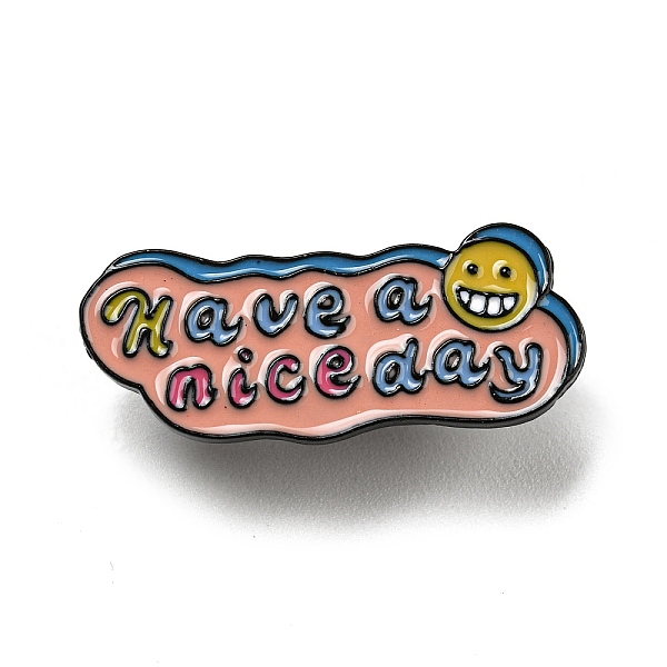 

PandaHall Enamel Pins, Electrophoresis Black Plated Alloy Brooch, Word Have A Nice Day, 14x35x1.5mm Alloy+Enamel Word