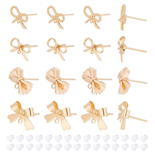 

PandaHall arricraft 16 Pcs Bowknot Stud Earring Findings, 4 Styles Real 18K Gold Plated Earring Posts with Ear Nuts Golden Earring Charm...